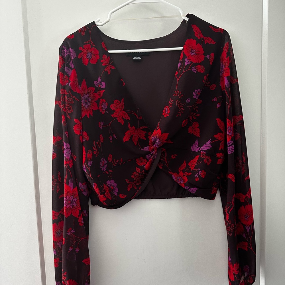 Sanctuary Red and Purple Floral Twist Blouse